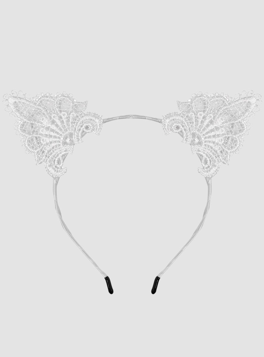 Serre-tête oreilles de chat dentelle blanc