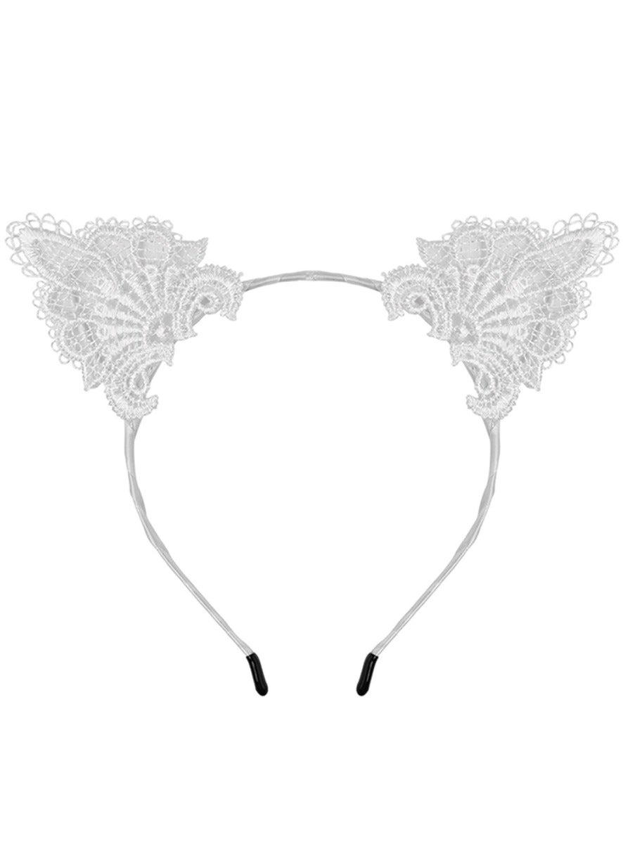 Serre-tête oreilles de chat dentelle blanc